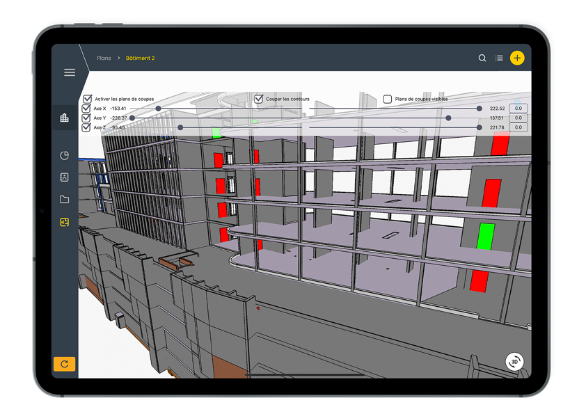 Jumeau numérique, BIM sur tablette en forme wizzcad V4, sans fond